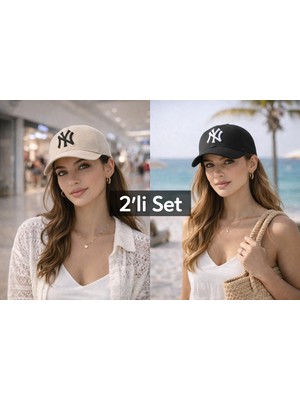 Wearflawless Unisex 2'li Set Ayarlanabilir Şapka, Ny Nakışlı Şapka, Kadın,erkek Şapka, Trend Günlük Şapka