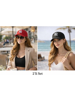 Wearflawless Unisex 2'li Set Ayarlanabilir Şapka, Ny Nakışlı Şapka, Kadın,erkek Şapka, Trend Günlük Şapka