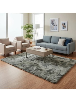 Carpet Dekor Bubble Yumuşak Lüx Peluş Halı Gri-Beyaz