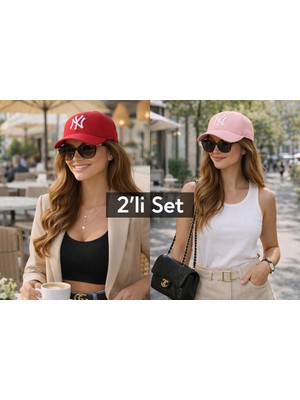 Wearflawless Unisex 2'li Set Ayarlanabilir Şapka, Ny Nakışlı Şapka, Kadın,erkek Şapka, Trend Günlük Şapka