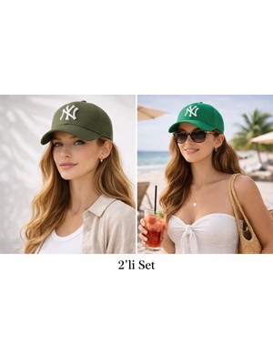 Wearflawless Unisex 2'li Set Ayarlanabilir Şapka, Ny Nakışlı Şapka, Kadın,erkek Şapka, Trend Günlük Şapka