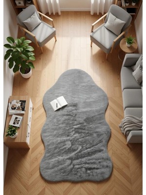 Carpet Dekor Peluş Yumuşak Dekoratif Halı Gri