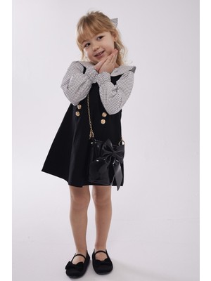 Kız Çocuk Elbise %100 Pamuk Kumaş Siyah ( Toka ve Çanta Dahildir )