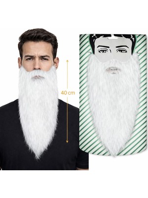 Marsilyan Beyaz Renk Lastikli Uzun Takma Sakal 40 cm