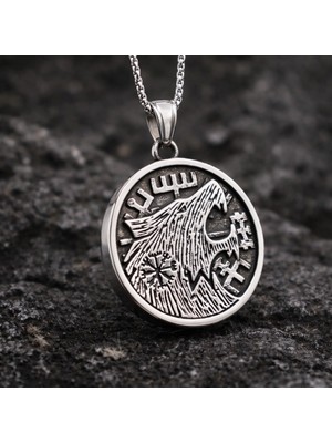 Çift Taraflı Kullanım  Paslanmaz Çelik Norse Gotik Tasarım Viking Kurt Kolye