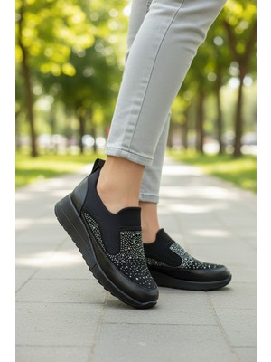 Enoch Kadın Parlak Taş Işlemeli ve Esnek Yakalı Spor Ayakkabı