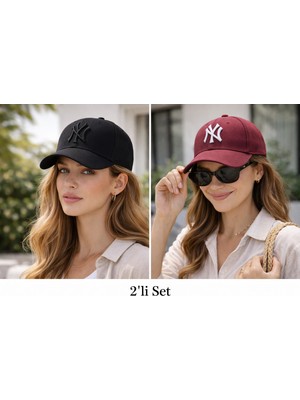 Wearflawless Unisex 2'li Set Ayarlanabilir Şapka, Ny Nakışlı Şapka, Kadın,erkek Şapka, Trend Günlük Şapka