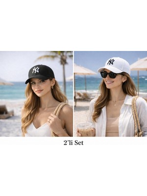 Wearflawless Unisex 2'li Set Ayarlanabilir Şapka, Ny Nakışlı Şapka, Kadın,erkek Şapka, Trend Günlük Şapka