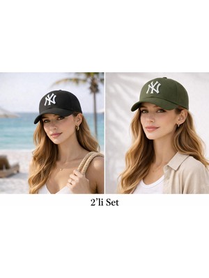 Wearflawless Unisex 2'li Set Ayarlanabilir Şapka, Ny Nakışlı Şapka, Kadın,erkek Şapka, Trend Günlük Şapka