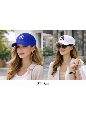 Wearflawless Unisex 2'li Set Ayarlanabilir Şapka, Ny Nakışlı Şapka, Kadın,erkek Şapka, Trend Günlük Şapka