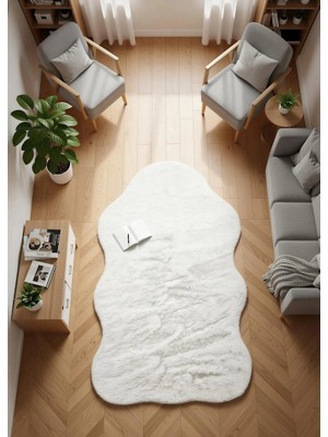 Carpet Dekor Peluş Yumuşak Dekoratif Halı Krem