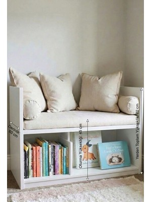 GAFhaus Doğal Ahşap Çocuk Okuma Köşesi ve Kitaplık - Montessori Depolamalı Bank