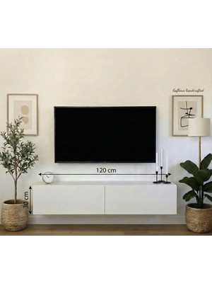 GAFhaus Modern Duvara Monte Asma Tv Ünitesi 120 cm - 2 Kapaklı Beyaz Konsol (120X30 Cm)
