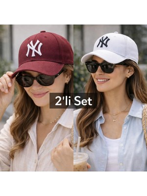 Wearflawless Unisex 2'li Set Ayarlanabilir Şapka, Ny Nakışlı Şapka, Kadın,erkek Şapka, Trend Günlük Şapka