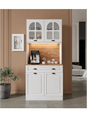 Efes Kahve Köşesi - 93 cm Mdf, LED Aydınlatmalı, Çok Amaçlı Mutfak ve Airfryer Dolabı (Ofis ve Ev)