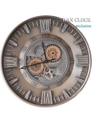 Han Clock Metal Çarklı Duvar Saati 60 cm (Bronz-Altın Eskitme)
