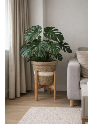 ada ahşap oyma ve çerçevecilik Standlı Konik Hasır Saksı