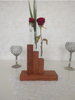 Ay Akdeniz Dekoratif Masa Sehpa Aksesuarı Tüplü Ahşap Çiçeklik