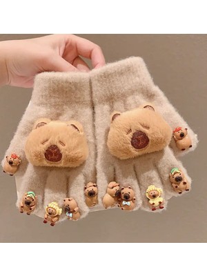 EFA Kapibara Peluş Eldiven Açık Bej Renk Kız Çocuklar İçin 4-8 Yaş Standart Beden