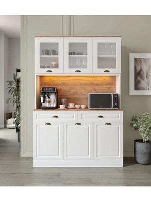 3 Kapaklı Kahve Köşesi – Mdf, LED Aydınlatmalı, Çok Amaçlı Mutfak Dolabı ( Ofis Ve Ev İçin Uygun )