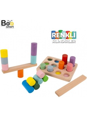 Mavi Su Dünyası Smart Ahşap Renkli Silindirler El Becerileri Geliştirme Oyunu