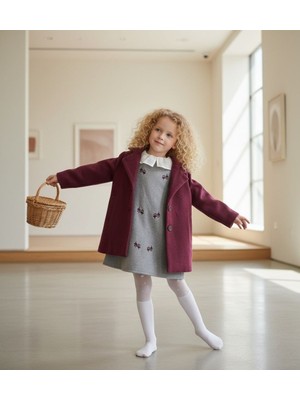 Lolipop Kids Store Kız Çocuk Kaşe Ceket Jile Elbiseli 4'lü Takım