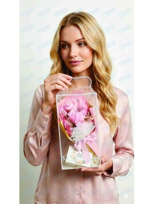 Vizyon Çiçek Seffaf Çantalı Kokulu Gül Buketi