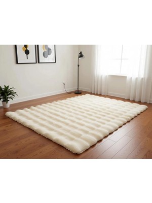 Carpet Dekor Bubble Yumuşak Suni Tavşan Tüyü Halı Krem