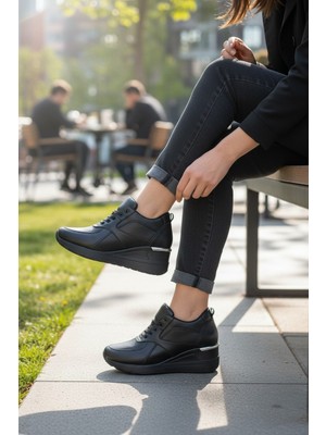 Enoch Kadın Gizli Topuklu ve Metalik Şerit Detaylı Spor Ayakkabı