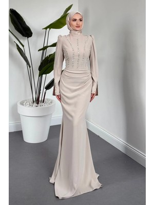 Merven Akyüz Shabira Taşlı Krep Balık Abiye Taş