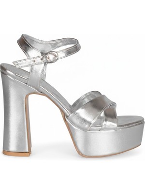 Solly 4104 Mg Çapraz Gümüş Platform Topuklu Abiye Kadın Ayakkabı