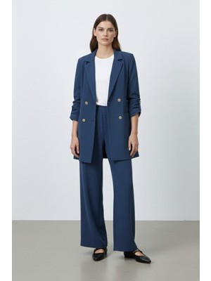 Puane Kadın Düğme Detaylı Pantolonlu Blazer Ceket Takım 14321