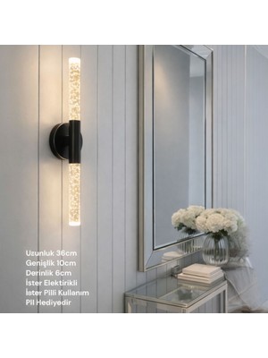 Nazik Aydınlatma Milana Siyah Modern Pilli ve Elektrikli Günışığı Ledli 1 Adet Duvar Apliği Pilli Aplik