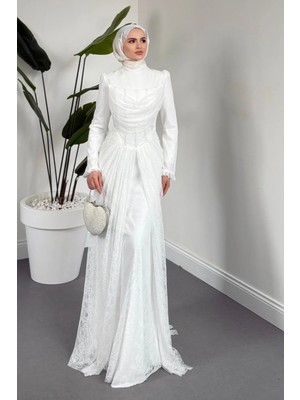 Merven Akyüz Juliet Noir Korse Detay Dantel Abiye Beyaz