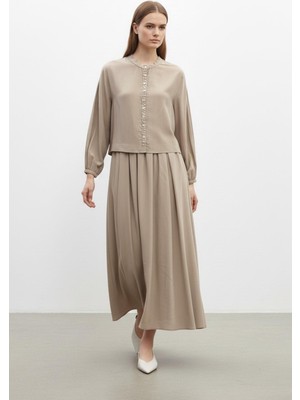 Puane Kadın Taş Düğme Detaylı Bluz ve Uzun Etek TAKIM-14434