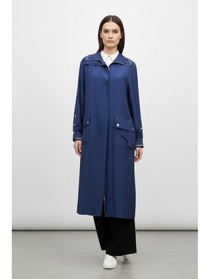 Puane Kadın Biyeli Yaka Cepli Uzun Kap Elbise -15256