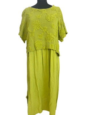 Phuti %100 Pamuk Çiçek Kabartmalı File Detaylı Elbise