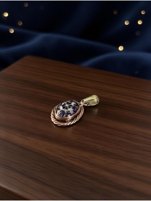 Anka Select El Yapımı Turkuaz Mavi Doğal Taş Kolye Ucu – Vintage Bakır Çerçeveli Oval Tasarım