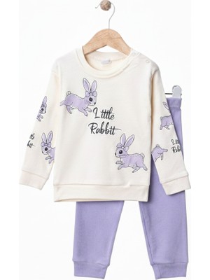 Giddy %100 Pamuk Tavşan Desenli, Uzun Kollu, Kız Bebek 2’li Takım