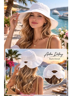 Wearflawless Kadın Keten Bucket Fiyonklu Yazlık Plaj Şapkası, Ayarlanabilir Geniş Kenarlı Tatil Şapkası