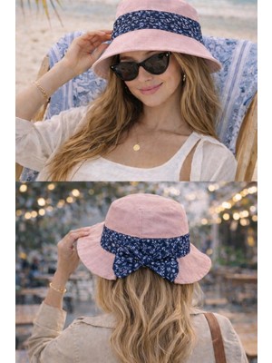 Wearflawless Kadın Keten Bucket Fiyonklu Yazlık Plaj Şapkası, Ayarlanabilir Geniş Kenarlı Tatil Şapkası
