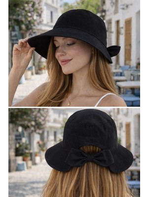 Wearflawless Kadın Keten Bucket Fiyonklu Yazlık Plaj Şapkası, Ayarlanabilir Geniş Kenarlı Tatil Şapkası