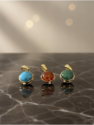 Anka Select Doğal Taş Yeşil Kırmızı Mavi Akik Doğal Taş Otantik Kolye Ucu 3 Lü Set