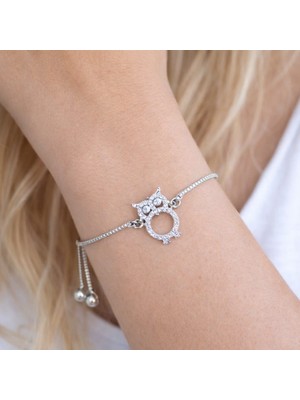 Reiz Gümüş Renk Zirkon Taşlı Baykuş Asansör Bileklik