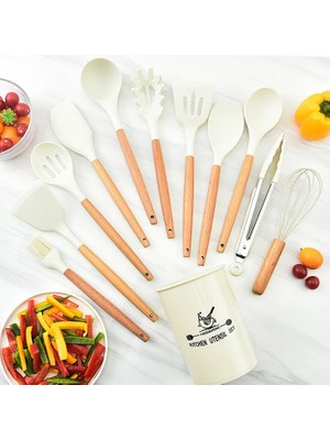 OEMTR Ezere 11 Parça Silikon Uçlu Ahşap Saplı Mutfak Seti ve Saklama KUTUSU-1852