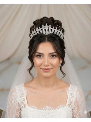 Gold Moda Kristal Taşlı Yüksek Prenses Gelin Tacı