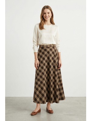 Soul Kadın Ekose Desenli Kloş Dokuma Etek 32495ETK