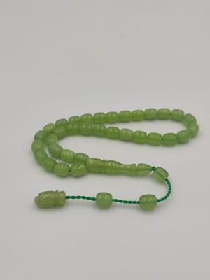 Altuntaş Aksesuar Usta Işcilikli Yeşil  Ateş  Kehribar Tesbih 6 * 9 mm Kapsül Kesim Takımlı Sistemli