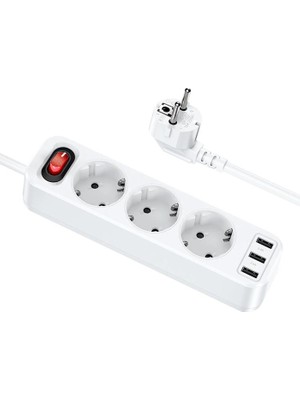 OEMTR Hoco Ns2 3'lü Priz 3 USB 4000W 1.8 Metre Şarj Uzatma Kablosu Akım KORUMALI-1852