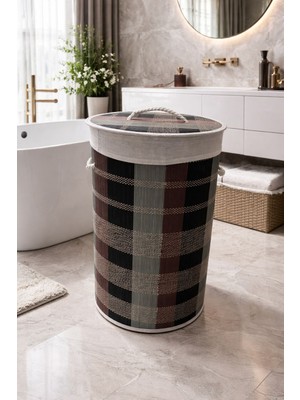 Lüks Bambu Kapaklı Kirli Çamaşır ve Oyuncak Sepeti Desenli Renk 40X30X60 cm 72 Litre